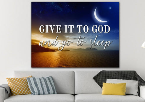 Crescent Moon #5 Give it to God and Go to Sleep Sign, Wall Art & Decor