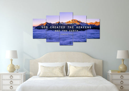 Genesis 1:1 God Created the Heavens and Earth Wall Art Canvas Print.