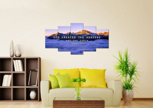 Genesis 1:1 God Created the Heavens and Earth Wall Art Canvas Print.