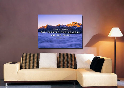 Genesis 1:1 God Created the Heavens and Earth Wall Art Canvas Print.