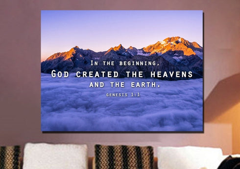 Genesis 1:1 God Created the Heavens and Earth Wall Art Canvas Print.