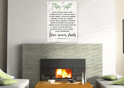 #10 Rustic Wood & Love is Patient, Love is Kind Canvas Print