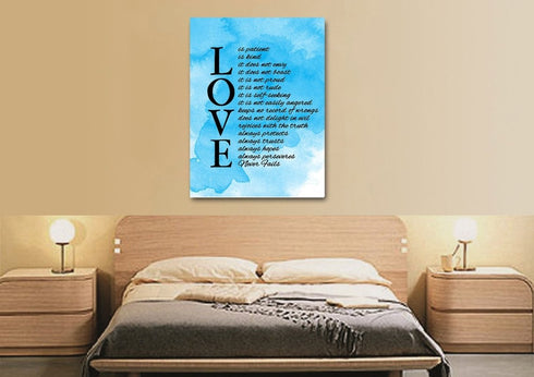 #11 Blue Watercolor & Love is Patient, Love is Kind Canvas Print