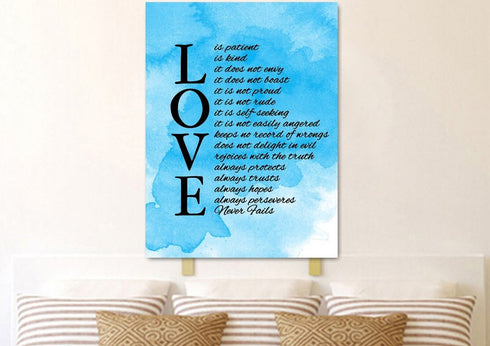 #11 Blue Watercolor & Love is Patient, Love is Kind Canvas Print