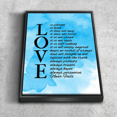 #11 Blue Watercolor & Love is Patient, Love is Kind Canvas Print