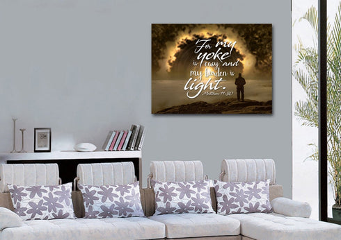 Matthew 11:30 Canvas Wall Art Print - Christian Walls