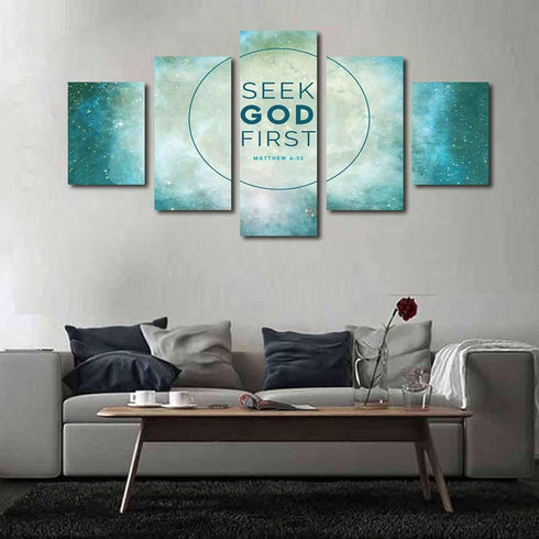 Matthew 6:33 Seek God First Bible Verse Canvas Wall Art