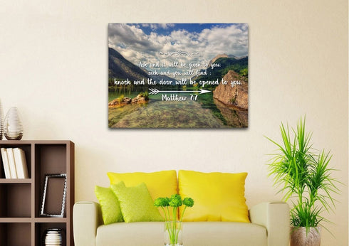 Matthew 7:7 Ask and it will be Given to you, Seek and you will Find Bible Verse Canvas Wall Art
