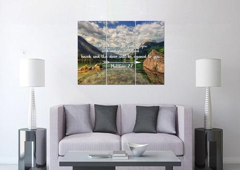 Matthew 7:7 Ask and it will be Given to you, Seek and you will Find Bible Verse Canvas Wall Art
