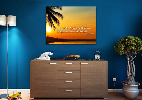 Proverbs 18:10 NIV Canvas Wall Art Print - Christian Walls