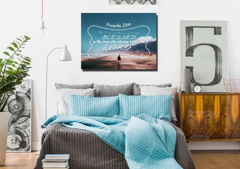 Proverbs 28:14 Canvas Wall Art Print