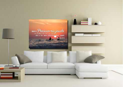 Proverbs 31:10 She is More Precious than Jewels Canvas Wall Art Print