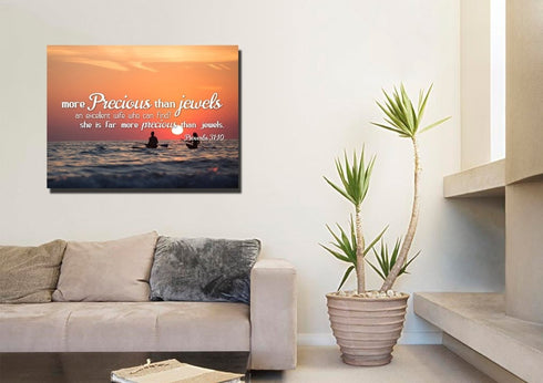 Proverbs 31:10 She is More Precious than Jewels Canvas Wall Art Print