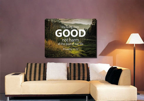 Proverbs 31:12 'She Brings him Good' Canvas Wall Art Print
