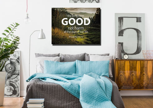 Proverbs 31:12 'She Brings him Good' Canvas Wall Art Print