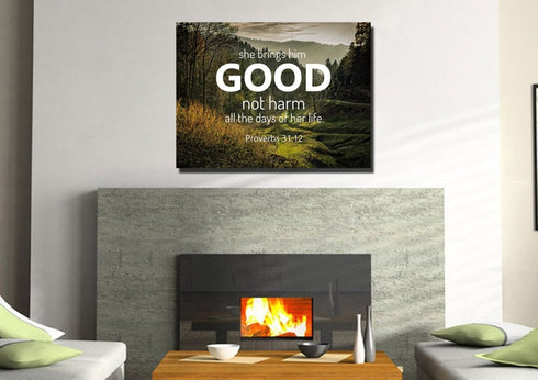 Proverbs 31:12 'She Brings him Good' Canvas Wall Art Print