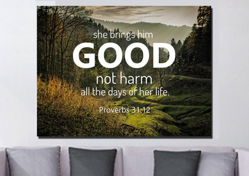 Proverbs 31:12 'She Brings him Good' Canvas Wall Art Print