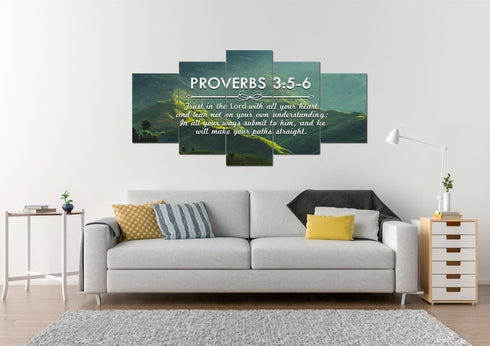 Proverbs 3:5-6 NIV #51 Bible Verse Canvas Wall Art
