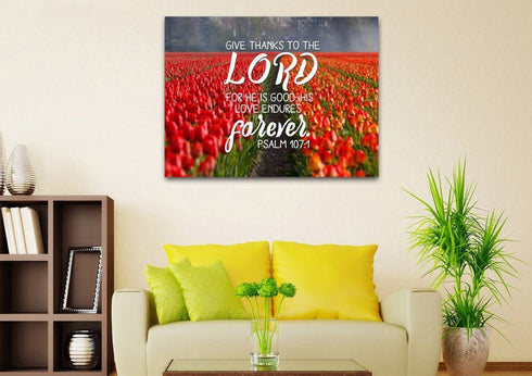 Psalm 107:1 Give Thanks to the Lord Canvas Wall Art Print