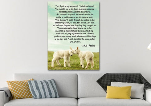#4 Two Baby Lambs & Psalm 23 The Lord is my Shepherd Canvas Print