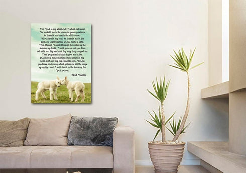 #4 Two Baby Lambs & Psalm 23 The Lord is my Shepherd Canvas Print