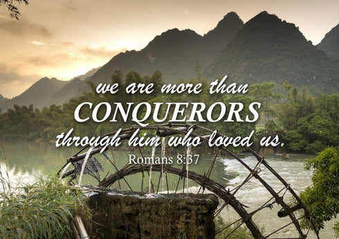 Romans 8:37 We are Conquerors through Him Canvas Wall Art Print