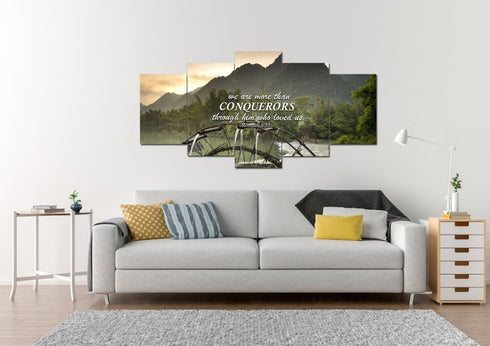 Romans 8:37 We are Conquerors through Him Canvas Wall Art Print