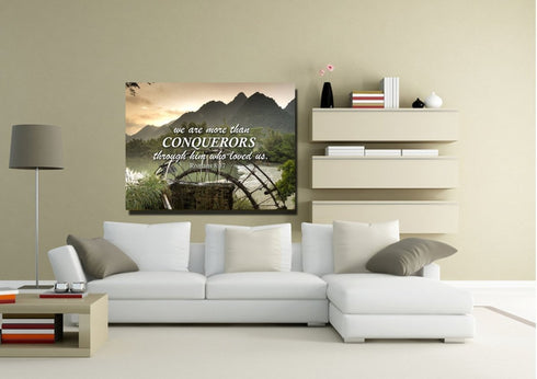 Romans 8:37 We are Conquerors through Him Canvas Wall Art Print
