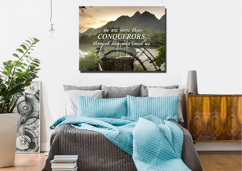 Romans 8:37 We are Conquerors through Him Canvas Wall Art Print