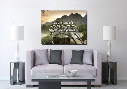 Romans 8:37 We are Conquerors through Him Canvas Wall Art Print