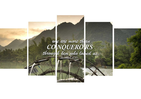Romans 8:37 We are Conquerors through Him Canvas Wall Art Print