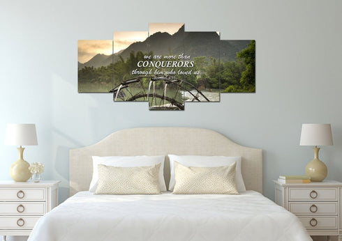 Romans 8:37 We are Conquerors through Him Canvas Wall Art Print