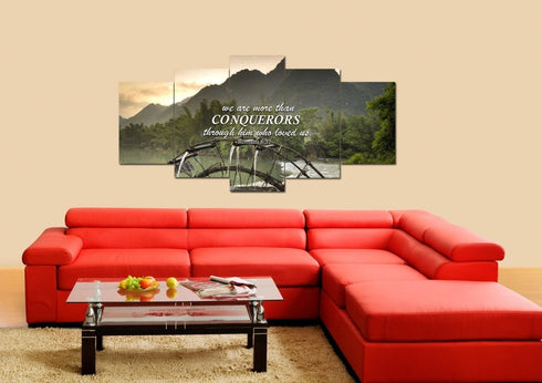 Romans 8:37 We are Conquerors through Him Canvas Wall Art Print