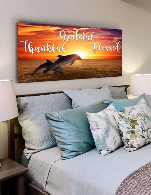 Sunset Dolphins #7 Thankful, Grateful & Blessed Wall Art