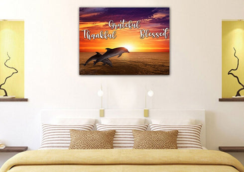 Sunset Dolphins #7 Thankful, Grateful & Blessed Wall Art