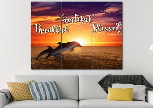 Sunset Dolphins #7 Thankful, Grateful & Blessed Wall Art