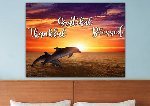 Sunset Dolphins #7 Thankful, Grateful & Blessed Wall Art
