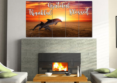 Sunset Dolphins #7 Thankful, Grateful & Blessed Wall Art