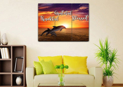 Sunset Dolphins #7 Thankful, Grateful & Blessed Wall Art
