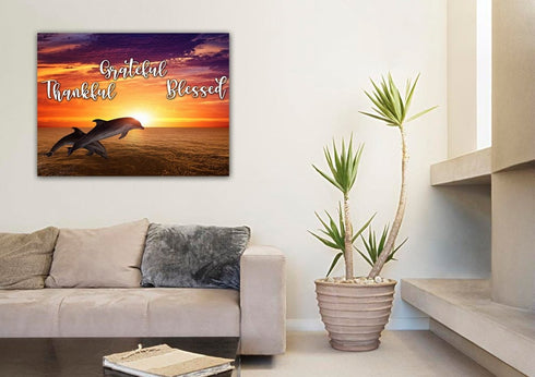 Sunset Dolphins #7 Thankful, Grateful & Blessed Wall Art