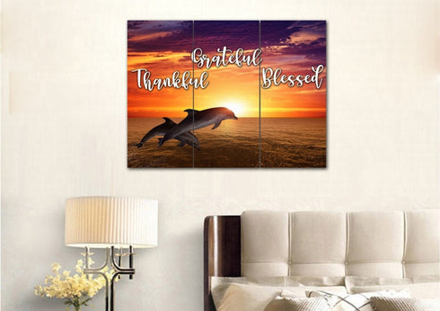 Sunset Dolphins #7 Thankful, Grateful & Blessed Wall Art