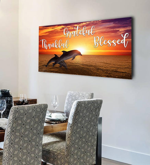 Sunset Dolphins #7 Thankful, Grateful & Blessed Wall Art