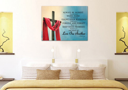 The Cross #31 scripture (Proverbs 12:22, Colossians 3:23, Psalm 34:1, Romans 4:21)