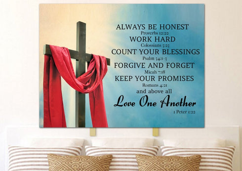 The Cross #31 scripture (Proverbs 12:22, Colossians 3:23, Psalm 34:1, Romans 4:21)