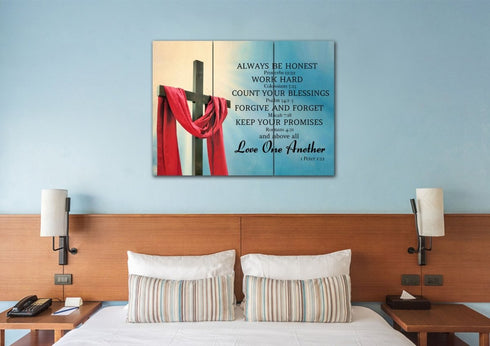 The Cross #31 scripture (Proverbs 12:22, Colossians 3:23, Psalm 34:1, Romans 4:21)