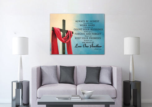 The Cross #31 scripture (Proverbs 12:22, Colossians 3:23, Psalm 34:1, Romans 4:21)