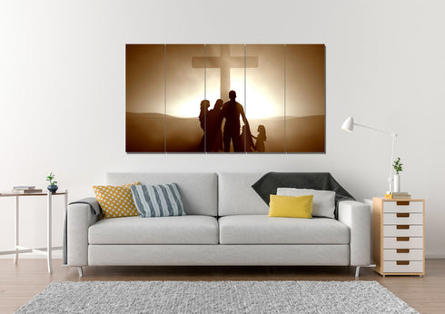 Family in Front of Cross #8 Wall Art