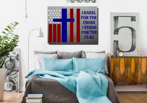 Thick Gray #14 Stand for the Cross, Kneel for the Flag American Flag Patriotic Wall Art