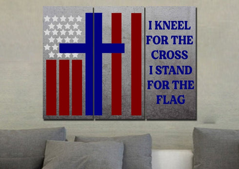 Thick Gray #14 Stand for the Cross, Kneel for the Flag American Flag Patriotic Wall Art