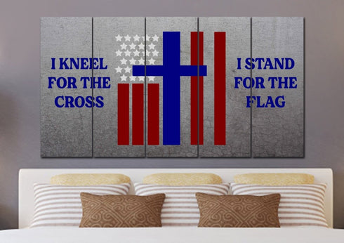 Thick Gray #14 Stand for the Cross, Kneel for the Flag American Flag Patriotic Wall Art